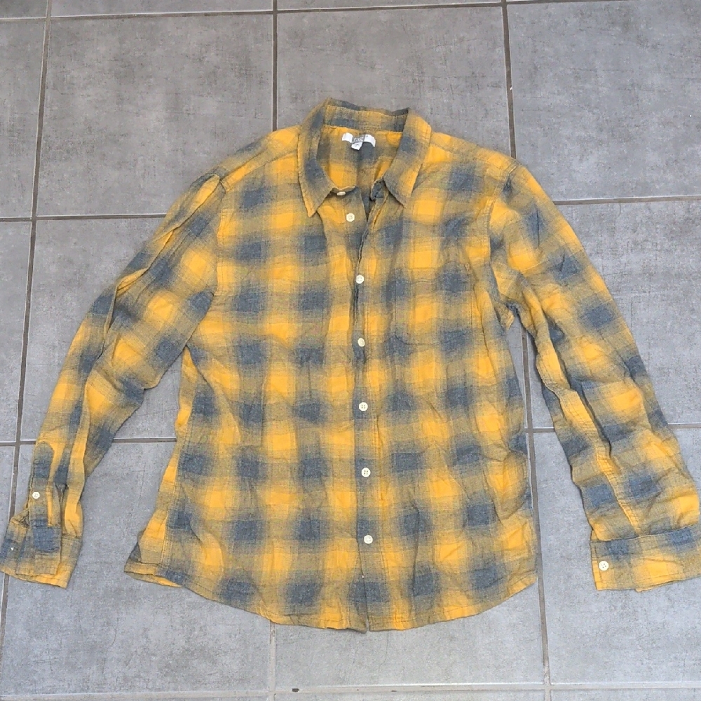 Tag Men's Yellow and Gray Plaid Casual Shirt